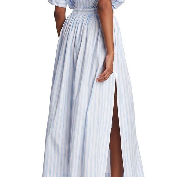 NEW ROSETTA GETTY Gathered Yoke Maxi Skirt - Baby Blue White - size Large - Picture 3 of 11